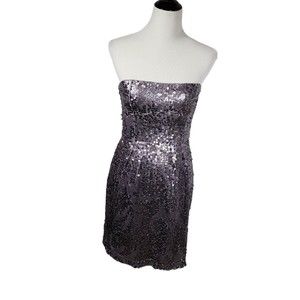 BCBGMaxazria Women's size 6 Purple Sequin Strapless Short Party Dress AS IS